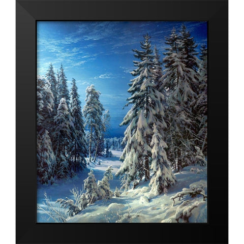 Winter night Black Modern Wood Framed Art Print by Basov, Sergej
