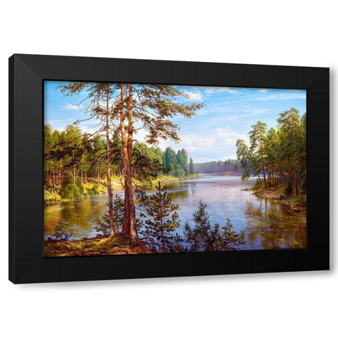 The Lake Black Modern Wood Framed Art Print with Double Matting by Basov, Sergej