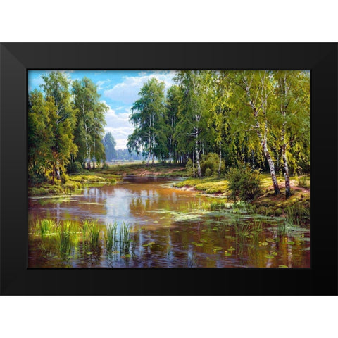 Verdurous pond Black Modern Wood Framed Art Print by Basov, Sergej