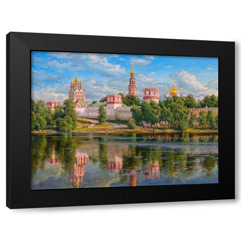 Novodevichy monastery Black Modern Wood Framed Art Print with Double Matting by Basov, Sergej