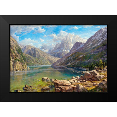 Mountain lake Black Modern Wood Framed Art Print by Basov, Sergej