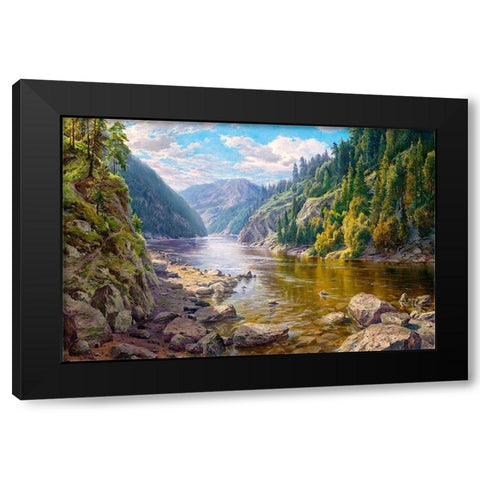 Mountain river Black Modern Wood Framed Art Print with Double Matting by Basov, Sergej