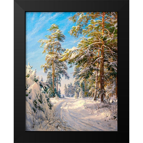 Pine forest winter Black Modern Wood Framed Art Print by Basov, Sergej
