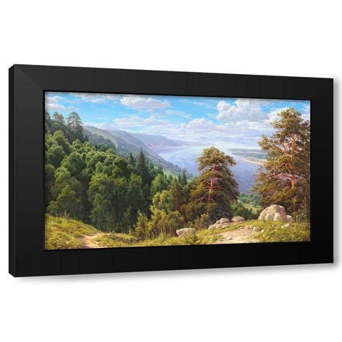 Sunny day over the Volga river Black Modern Wood Framed Art Print by Basov, Sergej