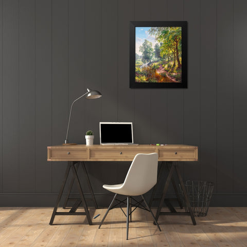 Landscape with a stream Black Modern Wood Framed Art Print by Basov, Sergej