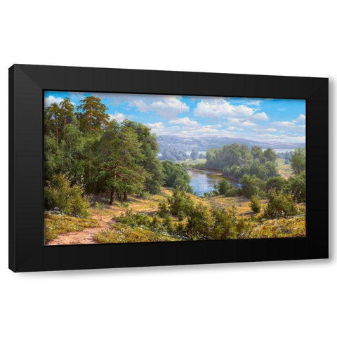 Landscape with river - 2  Black Modern Wood Framed Art Print by Basov, Sergej