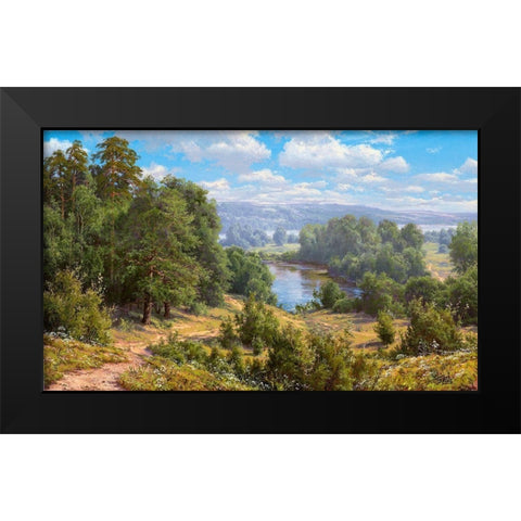Landscape with river - 2  Black Modern Wood Framed Art Print by Basov, Sergej