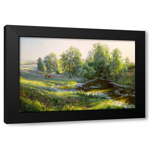 Morning Black Modern Wood Framed Art Print by Basov, Sergej