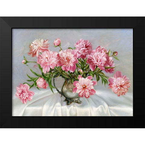 Pink peonies Black Modern Wood Framed Art Print by Buzin, Igor