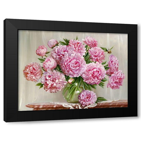 Peonies on a marble table Black Modern Wood Framed Art Print by Buzin, Igor