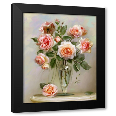 Roses on a marble table Black Modern Wood Framed Art Print by Buzin, Igor