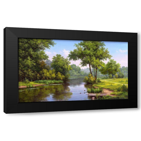 Landscape with ducks Black Modern Wood Framed Art Print with Double Matting by Babichev, Vyacheslav