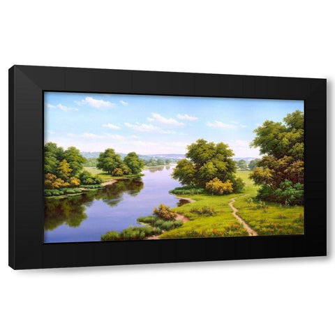 Landscape with the river  Black Modern Wood Framed Art Print with Double Matting by Babichev, Vyacheslav