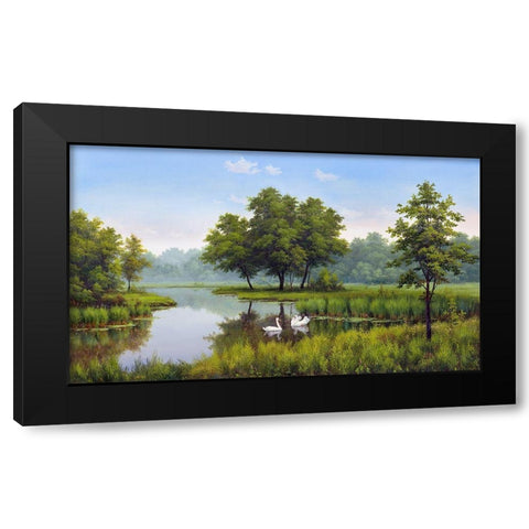 Two swans Black Modern Wood Framed Art Print with Double Matting by Babichev, Vyacheslav