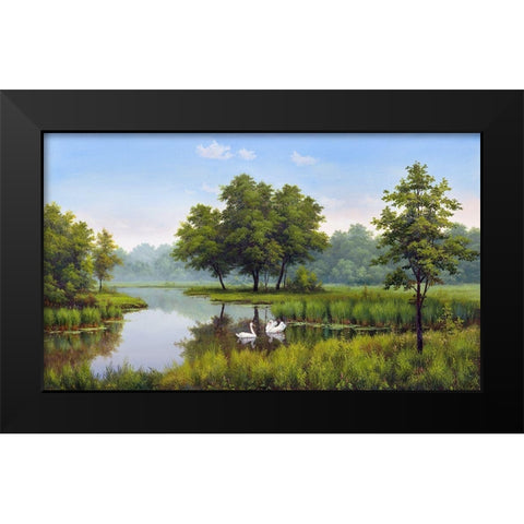 Two swans Black Modern Wood Framed Art Print by Babichev, Vyacheslav