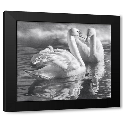 Two swans Black Modern Wood Framed Art Print by Chernov, Denis