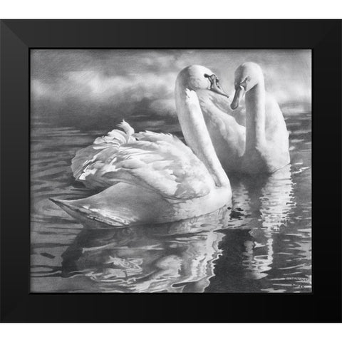 Two swans Black Modern Wood Framed Art Print by Chernov, Denis