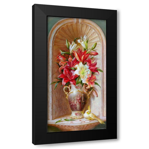 Lilies Black Modern Wood Framed Art Print with Double Matting by Dandorf, Olga