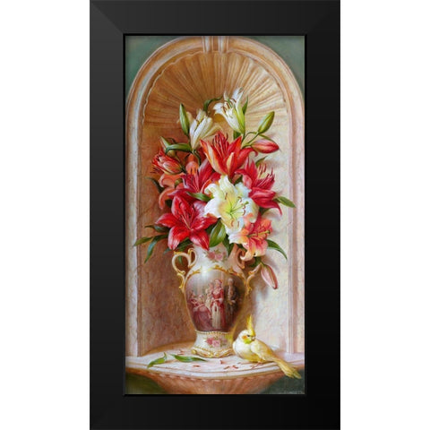 Lilies Black Modern Wood Framed Art Print by Dandorf, Olga