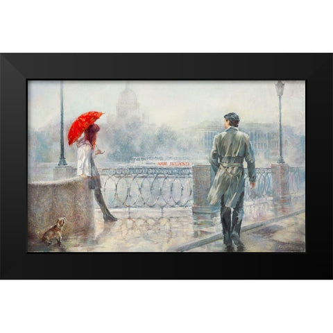 Red umbrella Black Modern Wood Framed Art Print by Dandorf, Olga