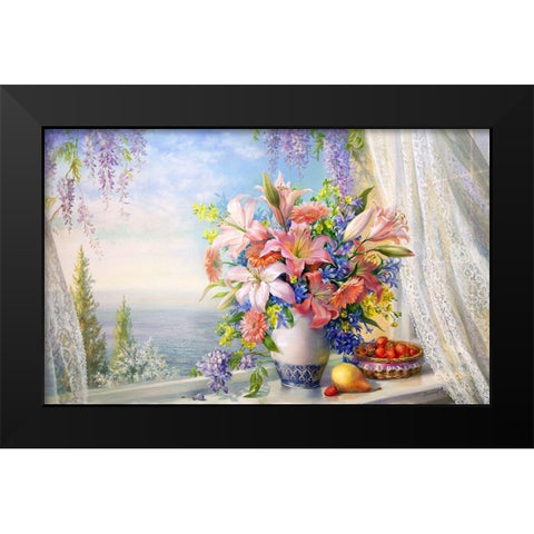 Bouquet with gladioli Black Modern Wood Framed Art Print by Dandorf, Olga