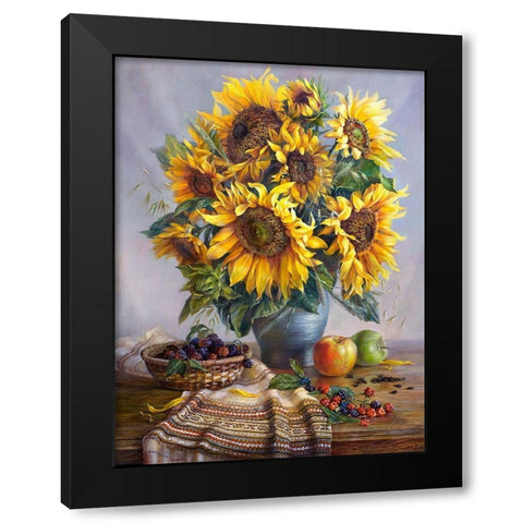 Sunflowers Black Modern Wood Framed Art Print with Double Matting by Dandorf, Olga