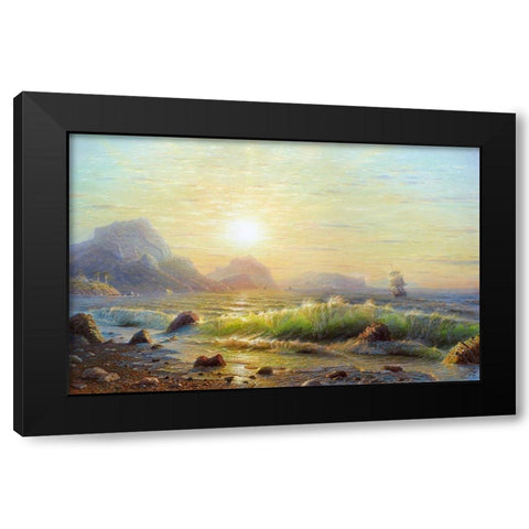 Morning. Surf waves Black Modern Wood Framed Art Print by Goryachev, Alexander