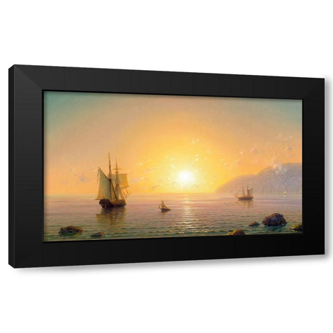 Sailboat. Morning Black Modern Wood Framed Art Print by Goryachev, Alexander