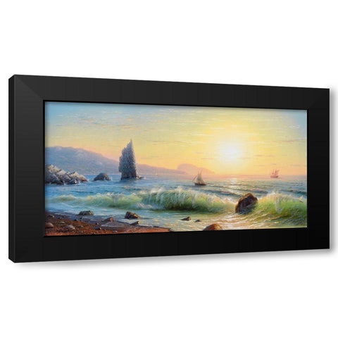 Morning. Rock. Sail Black Modern Wood Framed Art Print with Double Matting by Goryachev, Alexander