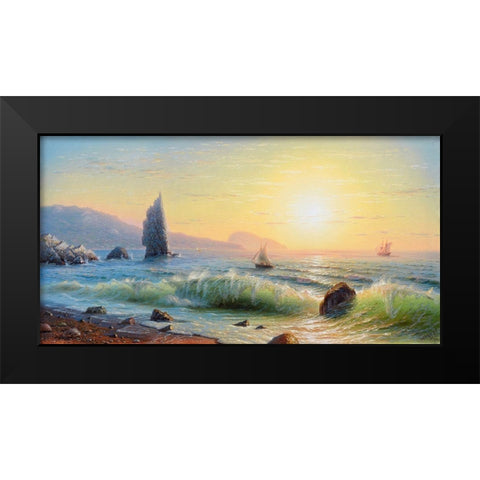 Morning. Rock. Sail Black Modern Wood Framed Art Print by Goryachev, Alexander