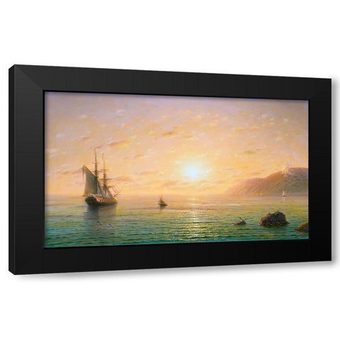 Sailboat in the sea. Morning Black Modern Wood Framed Art Print by Goryachev, Alexander