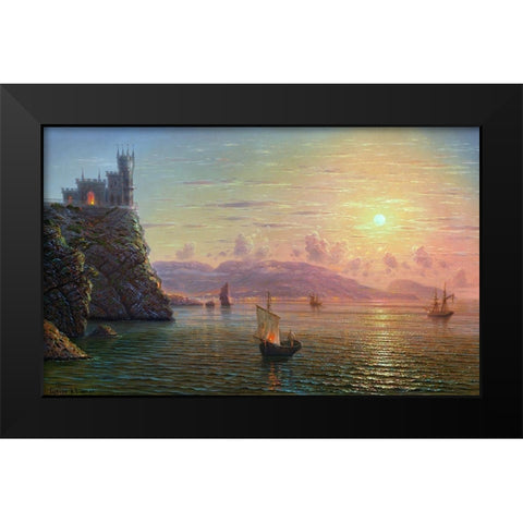 Moonlight night. Yalta view Black Modern Wood Framed Art Print by Goryachev, Alexander
