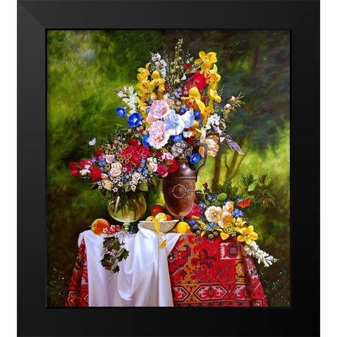 Mallow, orchids Black Modern Wood Framed Art Print by Golovin, Konstantin