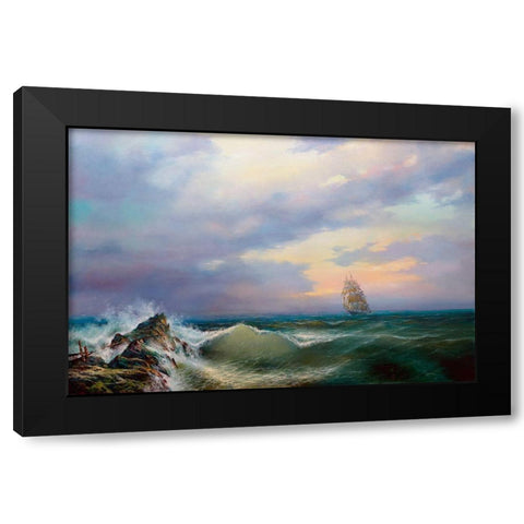 Surf Black Modern Wood Framed Art Print with Double Matting by Golovin, Konstantin