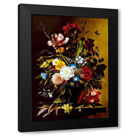 Still-life with a butterfly Black Modern Wood Framed Art Print by Golovin, Konstantin