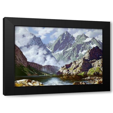Mountain waterfall Black Modern Wood Framed Art Print with Double Matting by Golovin, Konstantin