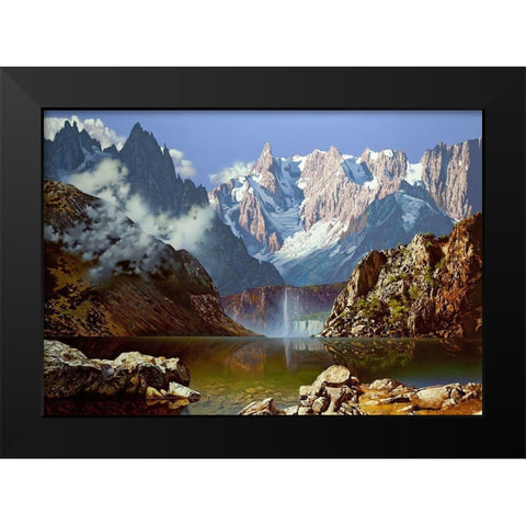 Mountain lake Black Modern Wood Framed Art Print by Golovin, Konstantin