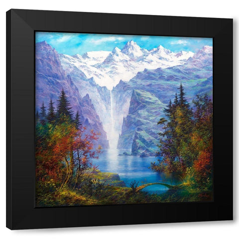 Lake in mountains Black Modern Wood Framed Art Print by Golovin, Konstantin