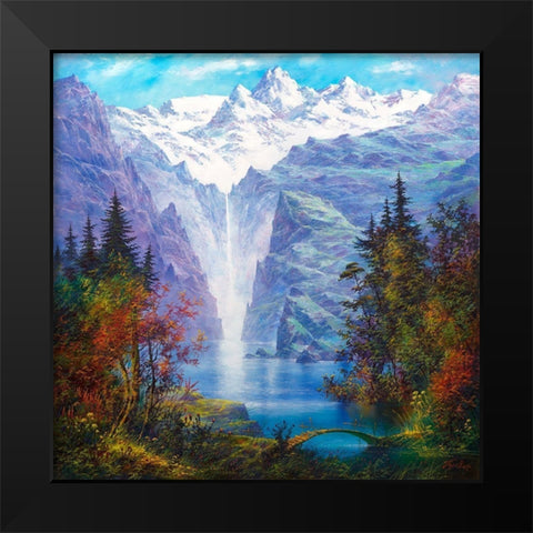 Lake in mountains Black Modern Wood Framed Art Print by Golovin, Konstantin