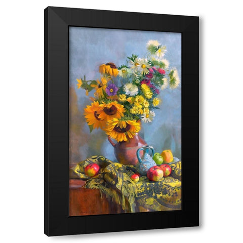 Sunflowers on a blue background Black Modern Wood Framed Art Print with Double Matting by Goryacheva, Svetlana