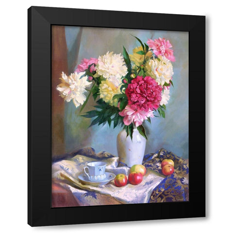 Peonies and apples Black Modern Wood Framed Art Print by Goryacheva, Svetlana