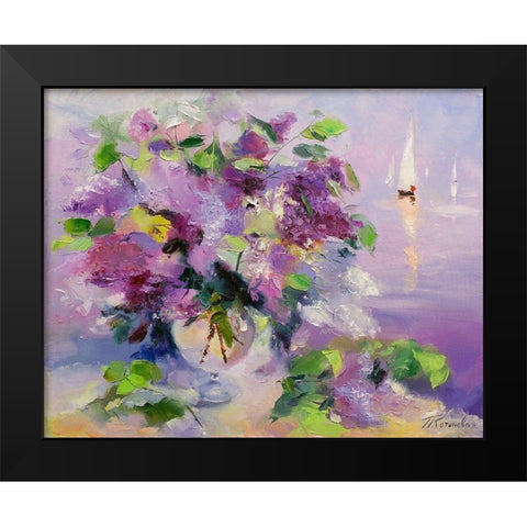 Lilac and yachts Black Modern Wood Framed Art Print by Kotinova, Galina