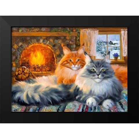 By the fireplace. In the country Black Modern Wood Framed Art Print by Kotinova, Galina