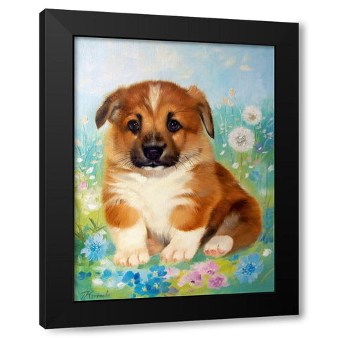 Puppy Black Modern Wood Framed Art Print with Double Matting by Kotinova, Galina