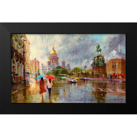 Summer rain in St. Petersburg Black Modern Wood Framed Art Print by Kovalev, Vladimir