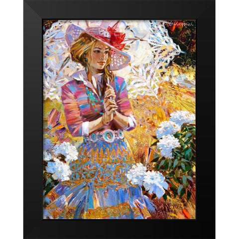 Girl with an openwork umbrella Black Modern Wood Framed Art Print by Lashkevich, Alexey