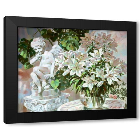 Cupid and lily Black Modern Wood Framed Art Print with Double Matting by Lashkevich, Alexey