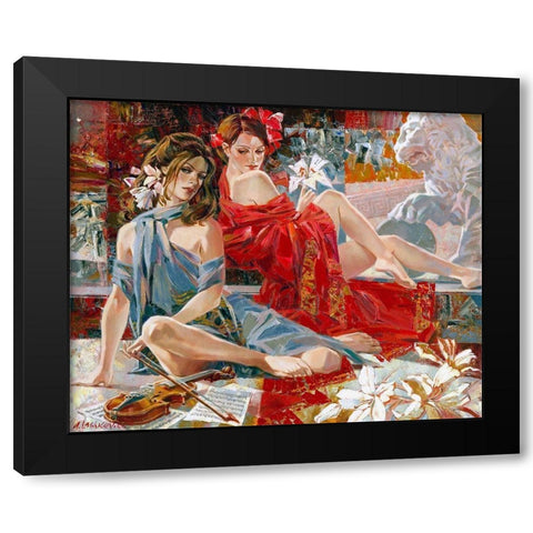 Music lessons Black Modern Wood Framed Art Print with Double Matting by Lashkevich, Alexey