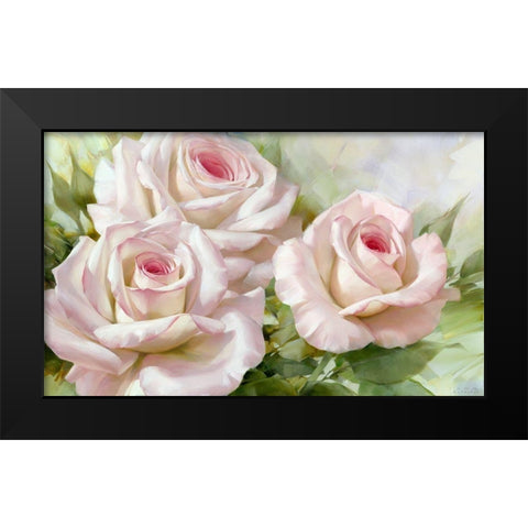 White and pink roses 1 Black Modern Wood Framed Art Print by Levashov, Igor