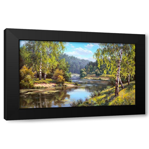 At the river Black Modern Wood Framed Art Print by Prishchepa, Igor